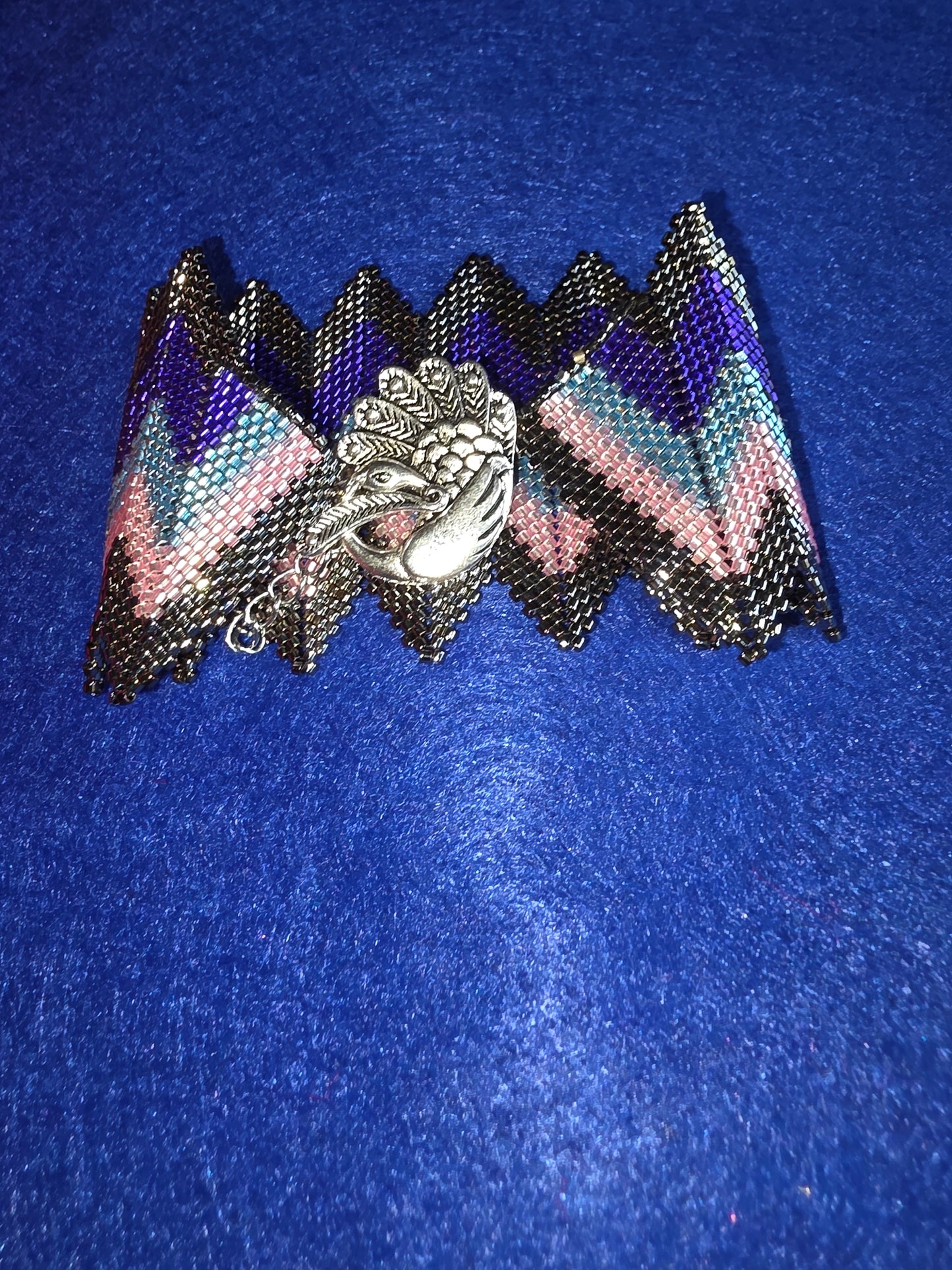 Handmade Beaded Chevron Bracelet with wing charm clasp.