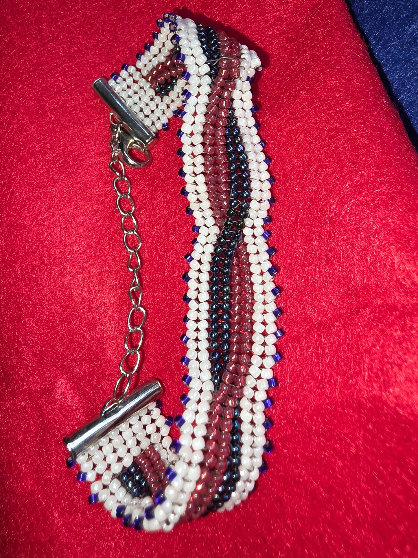 Red, white, and blue beaded bracelet
