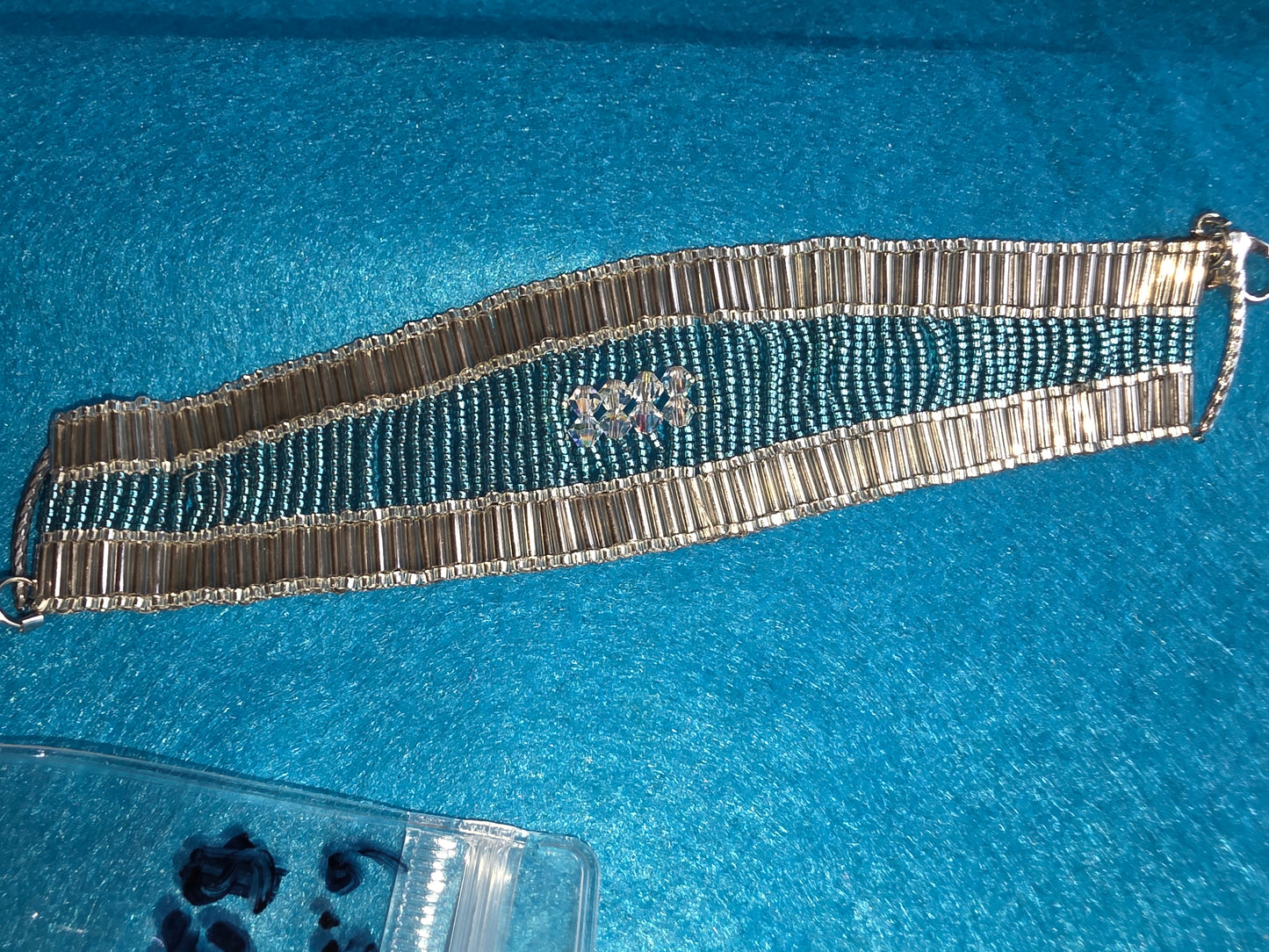 Teal and Silver Handwoven Beaded bracelet