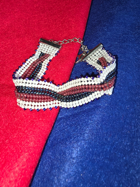 Red, white, and blue beaded bracelet
