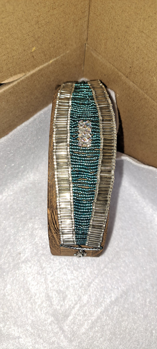 Teal and Silver Handwoven Beaded bracelet